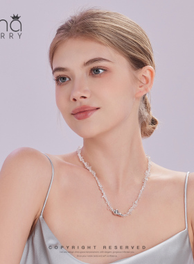 优娜柏丽不规则项链透明白色水晶轻奢高级感短款百搭碎石配饰品