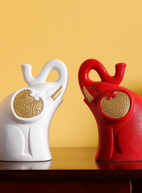 陶瓷大象摆件高级轻奢玄关酒柜装饰品家居客厅摆设桌面治愈小物件