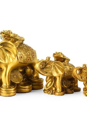 纯铜象上金蟾摆件家庭装饰旺财室内客厅装饰品金蟾招财大象工艺品