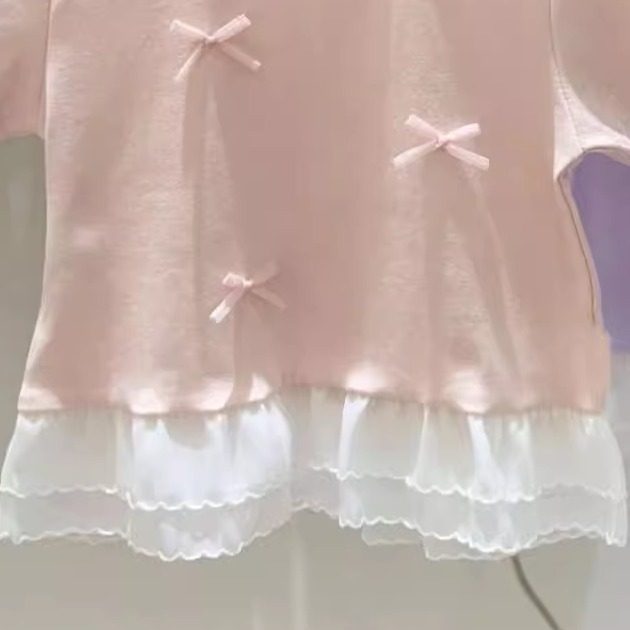 女童宝宝纯棉短袖t恤新款夏季女孩洋气蕾丝蝴蝶结弹力圆领上衣服,淘宝优惠券,粉丝福利购,淘宝优惠卷