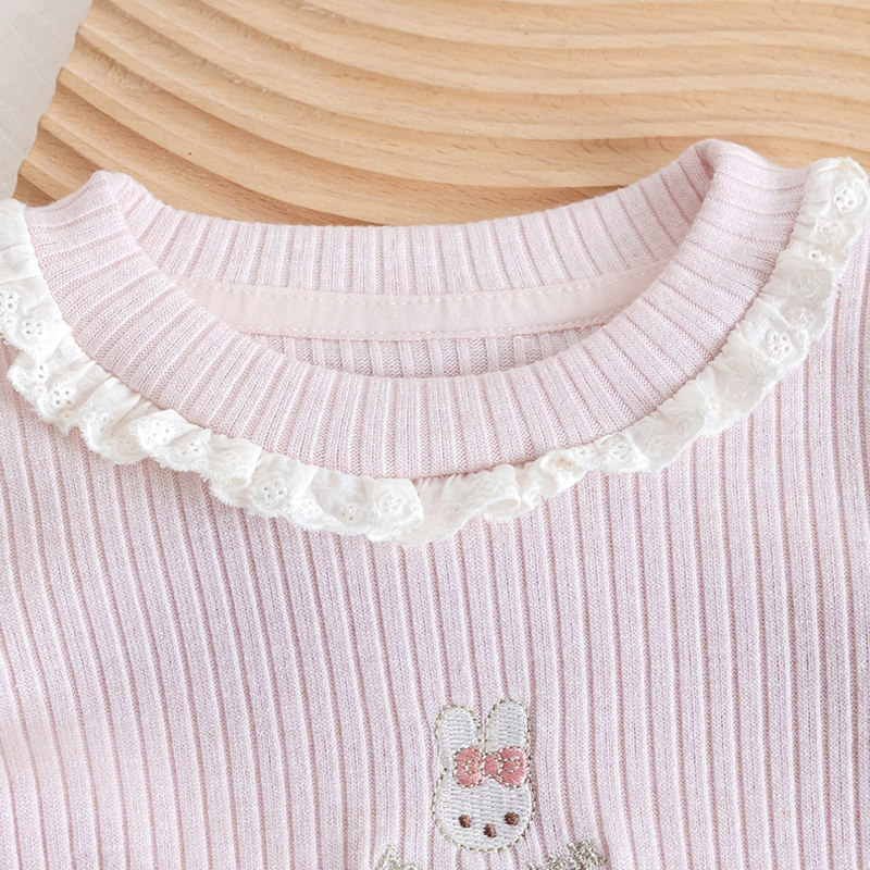 女童长袖T恤春秋装新款儿童洋气刺绣花边圆领上衣女宝百搭打底衫,淘宝优惠券,粉丝福利购,淘宝优惠卷