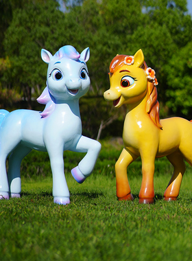 户外卡通动物玻璃钢马雕塑摆件幼儿园公园商场景区游乐场美陈装饰