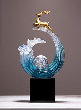 办公室风生水起摆件招财福鹿彷水晶工艺礼品摆饰家居酒柜装饰品乔
