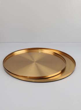 欧式轻奢电镀拉丝圆形托 托盘黑钛收纳摆件家居客厅餐桌水果盘装