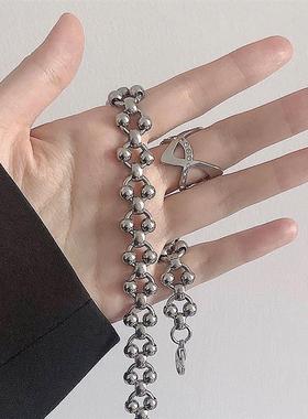 串珠不锈钢男士手链朋克嘻哈珠子手工链条项链钛钢饰品女小众