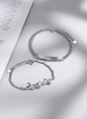 三生有幸情侣银手链女一对情侣款定制刻字杏叶小众设计手绳送男友