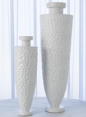 眷物/哑白色凿刻陶瓷花瓶/家居饰品/客厅玄关装饰/样板房摆件