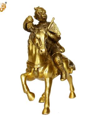 真古意 铜马上猴摆件封侯摆件铜猴骑马铜十二生肖马办公室装饰品