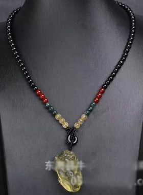 天然柠檬黄水晶背上一钱貔貅吊坠黄色皮丘项链吞金兽挂坠男女饰品