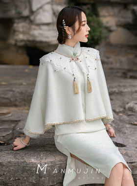 秋冬旗袍披肩短款披风新娘结婚中式敬酒礼服外搭斗篷开衫外套保暖