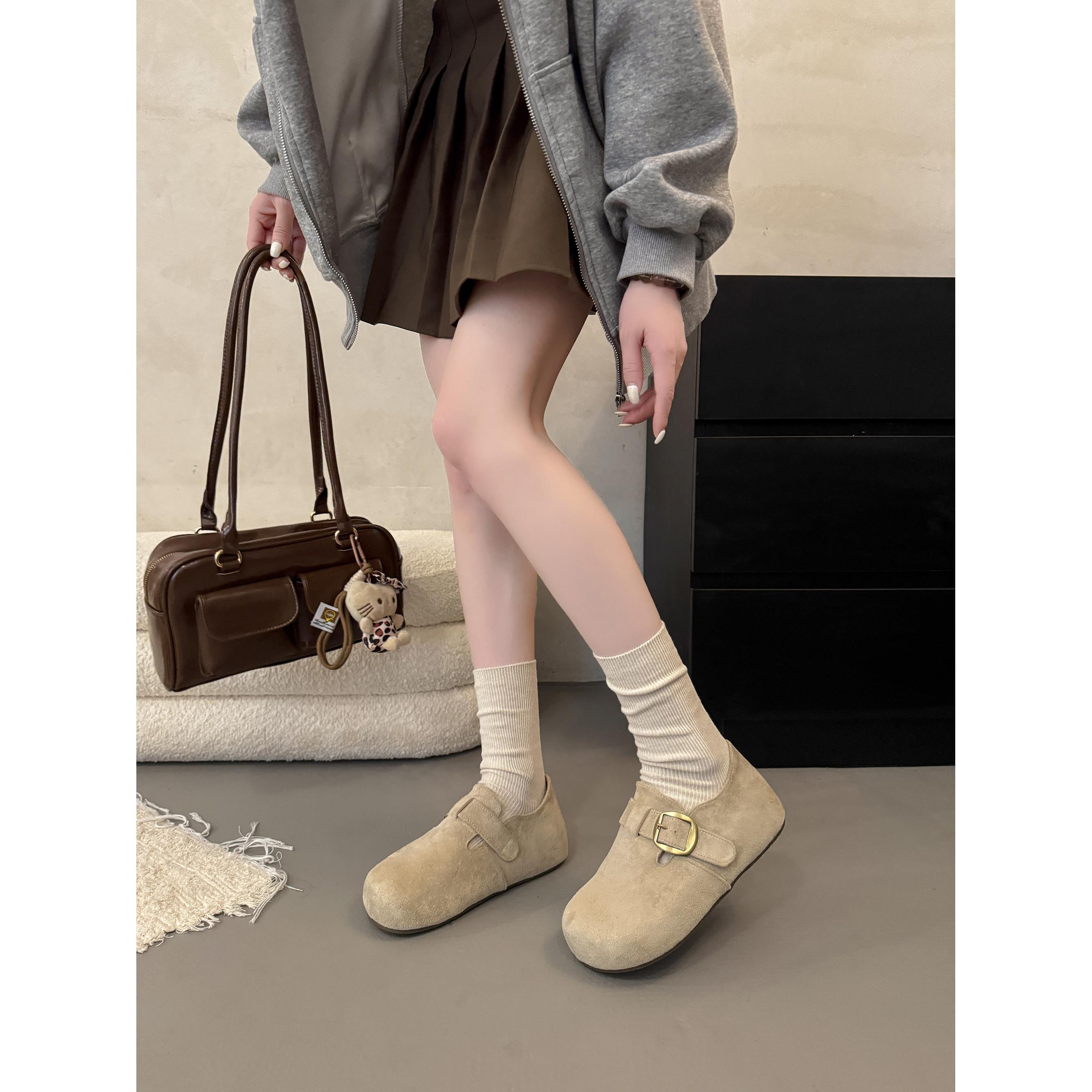 内增高复古厚底全包勃肯鞋女鞋2025新款秋冬一脚蹬豆豆鞋博肯单鞋 - 图0