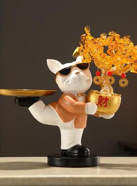 爆款发财树招财狗摆件进门客厅玄关钥匙收纳餐边柜收银台装饰乔迁