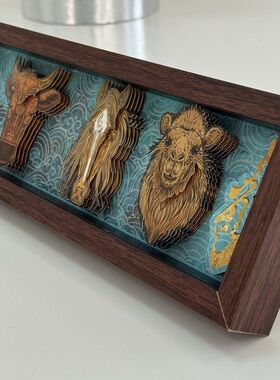 【五畜】剪纸3D立体挂画办公室桌摆柜饰品礼物手工