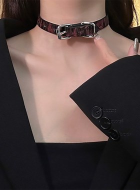 黑姑姑首饰d皮带扣骷髅头项圈女choker颈带脖子配饰项链高级感202