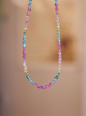 天然碧玺项链女随形不规则高级感小众锁骨链N彩虹碧玺宝石百搭项