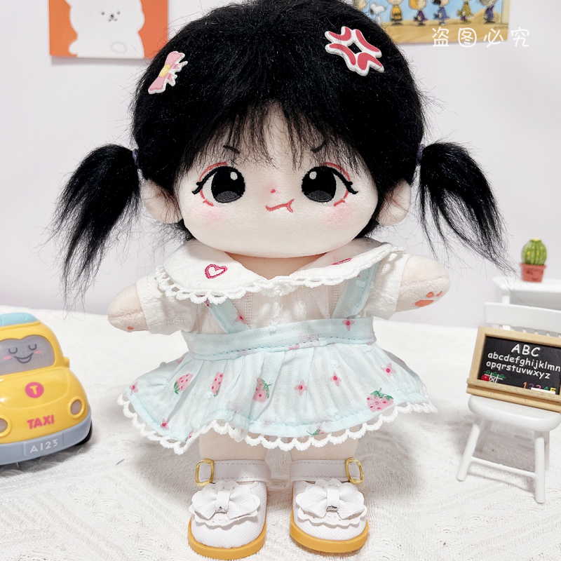 棉花娃娃20cm无属性娃衣夏日z草莓背带裙衬衫可爱套装公仔玩偶衣 - 图3