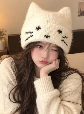 可爱猫耳针织帽子女2026新