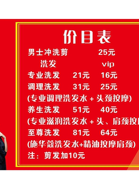发廊美发造型理发店消费指南定制美发价目表墙贴广告海报挂图贴纸