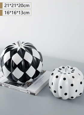 创意黑白波点南瓜树脂摆件现代轻奢样板I间儿童房家居桌面软装饰