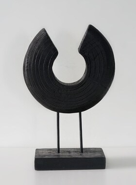 香樟木艺术摆件黑色简约实木泡桐摆E饰样板间餐厅客厅玄关摆件装