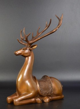 紫铜鹿摆件卧g鹿纯铜梅花鹿家居装饰客厅办公室摆设仿古铜器工艺