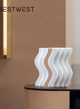 波浪形白色釉面轻奢陶瓷花瓶样板间客厅S软装花器装饰品