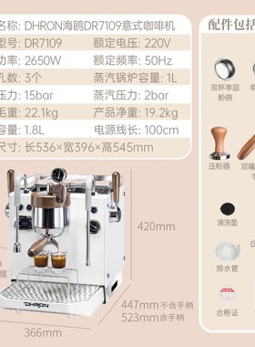 DHRON迪揽DR7109无极变压拨杆意式半自动咖啡机小型商家用奶茶店