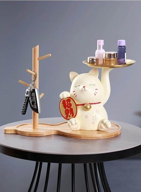 新款家居猫轻f奢托盘猫摆件客厅钥匙收纳葫芦摆设玄关收纳钥匙