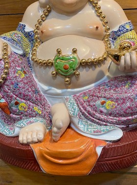 景德镇陶瓷g粉彩弥勒佛笑佛大肚佛快乐罗汉拜佛家居装饰