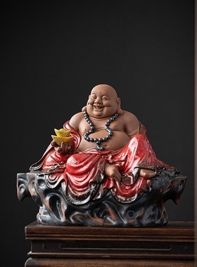 大号弥勒佛摆件招财大肚笑佛陶瓷工艺F品中式家居客厅办公室装饰