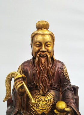 黄铜鸿钧老祖铜像摆件纯铜陆压道君洪I军老祖道人家居风水工艺品