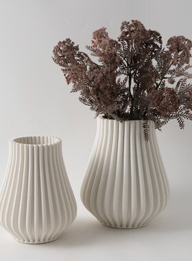 现代新中式侘寂风3Dn打印灰白麻点陶瓷艺术花瓶摆件样板间客厅装