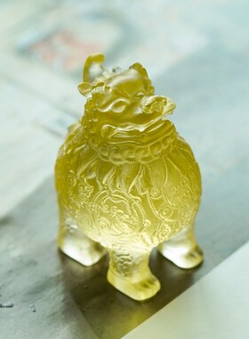 国风文创琉璃迷你天禄貔貅招财摆件办公桌L茶桌茶宠随身携带手把