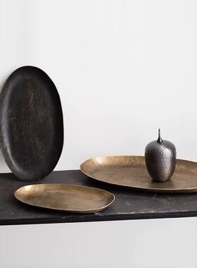 轻奢手工锤纹圆形水果盘茶几侘寂极简家居客厅O样板间桌面软装托