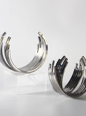 现代简约陶瓷黑白创意半圆形摆件样板间酒L店客厅玄关几何银色装