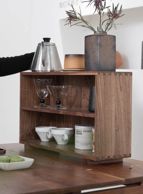 黑胡桃木桌面置物架o实木双层茶室书桌收纳架新中式杂物储物架