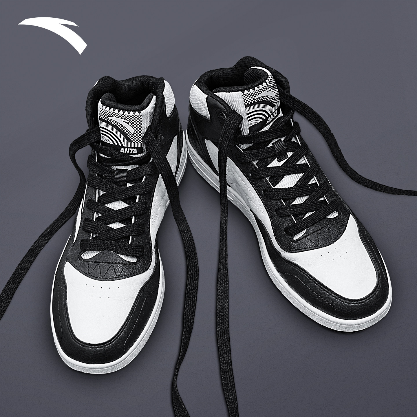 安踏高帮板鞋男鞋官方正品2026冬季新款革面黑白熊猫休闲运动鞋女,淘宝优惠券,粉丝福利购,淘宝优惠卷