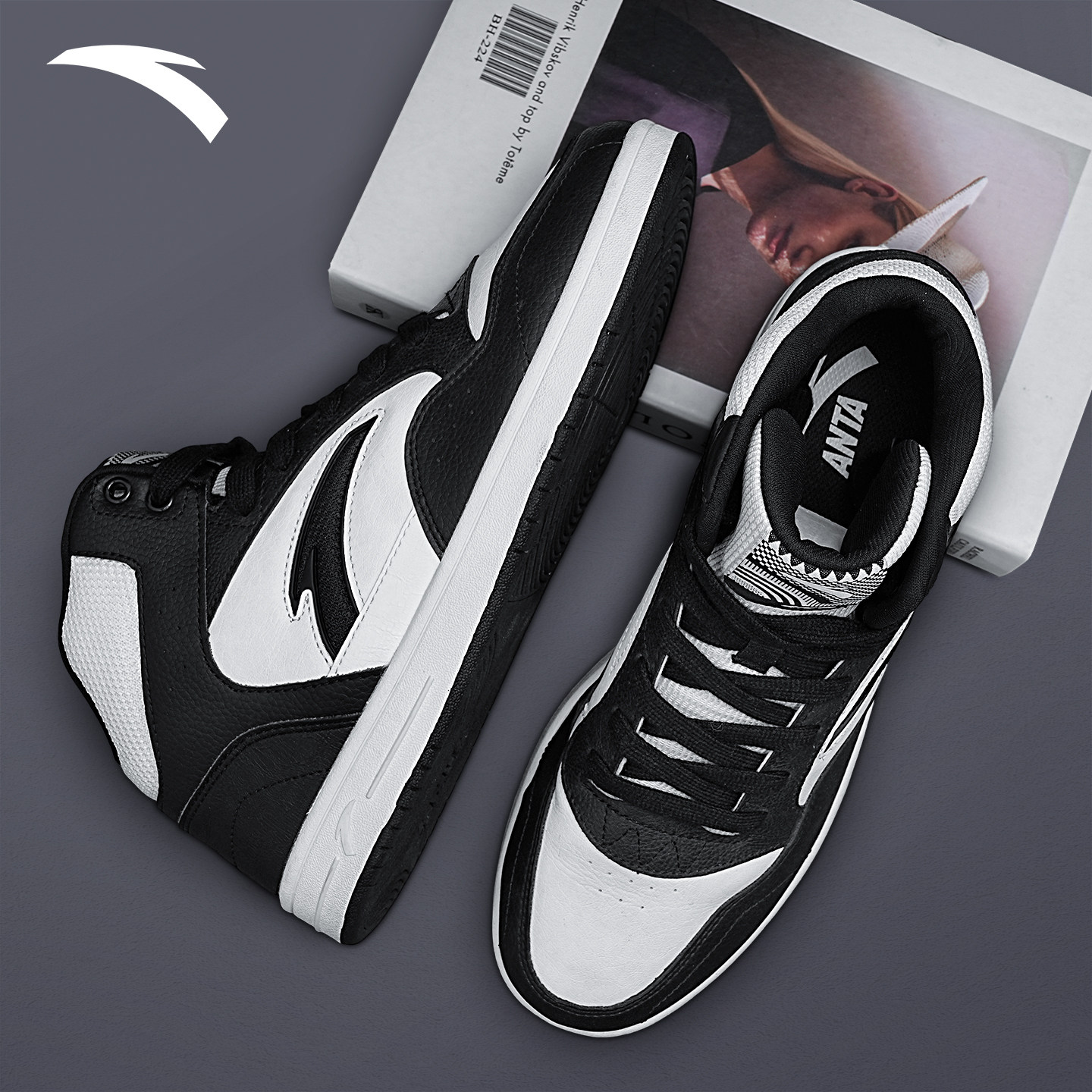 安踏高帮板鞋男鞋官方正品2026冬季新款革面黑白熊猫休闲运动鞋女,淘宝优惠券,粉丝福利购,淘宝优惠卷