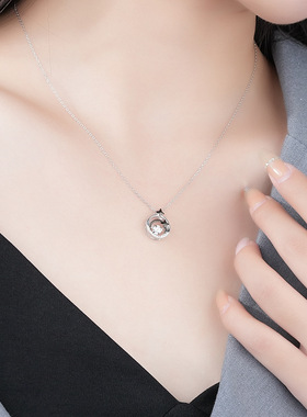 原创浪漫星月灵动项链女s925纯银