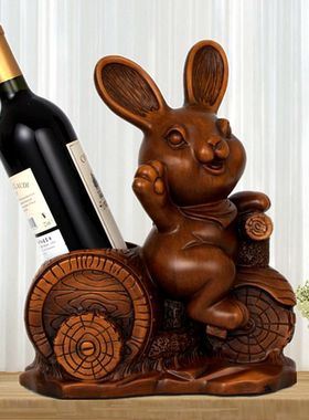 12十二生肖红酒架木摆件家居酒柜吧台装饰盆景开业乔迁新房礼物