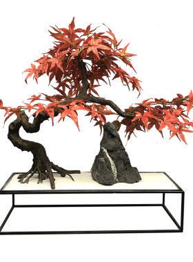 新中式仿真枫叶树迎客r松树盆景微景观软装饰品酒店枯山玄关摆件