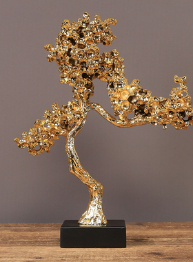 极速厂促新中式创l意p招财发财树金属摆件样板间大堂酒店客厅玄关