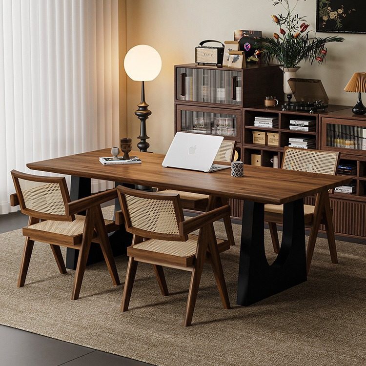 严选实木餐桌胡桃木色大长书桌工作台大板餐书桌一体会议办公桌子,淘宝优惠券,粉丝福利购,淘宝优惠卷