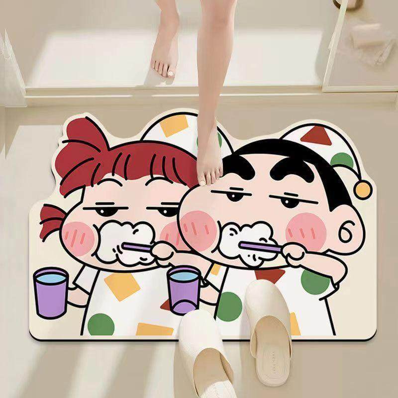 蜡笔小新软硅藻泥浴室地垫吸水速干防滑垫厨房卫生间地垫地垫家用