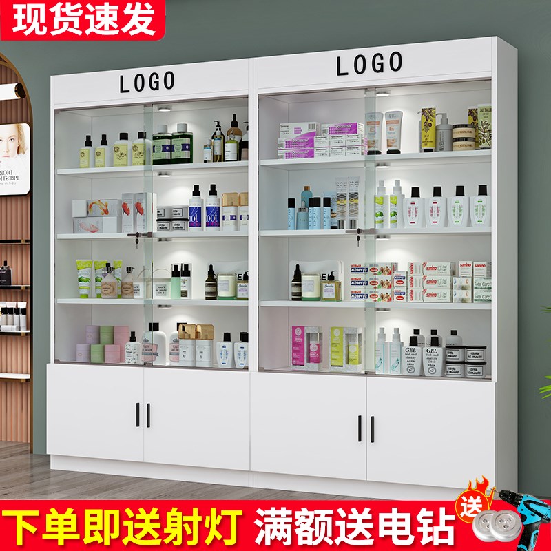 热销玻璃展示柜商用玻璃门产品化妆品货柜样品展柜带锁美容院礼品 - 图0