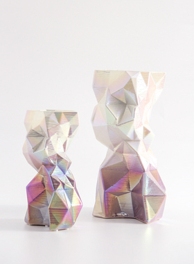 现代轻奢简约3D几何陶瓷紫色渐变七彩I艺术花瓶摆件样板间客厅装