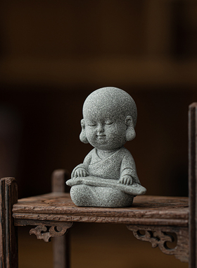 新中式禅意三四不小和尚摆件家居桌面鱼缸花盆盆栽景观造景装饰品