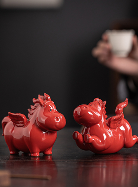 新中式陶瓷唐马摆件家居客厅办公桌面马到成功招财装饰生肖马礼品