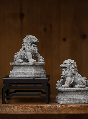 敦铭堂青砂石雕狮子一对