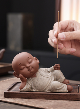 茶桌配件陶瓷可爱小和尚茶宠摆件紫砂茶台装饰品创意茶具配件禅意